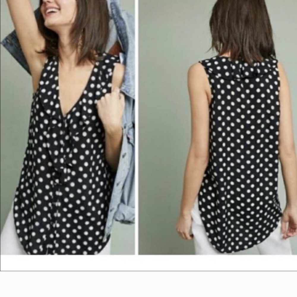 Maeve by Anthropologie Polka Dot Sleeveless Ruffled Blouse  Sz.0 NWT